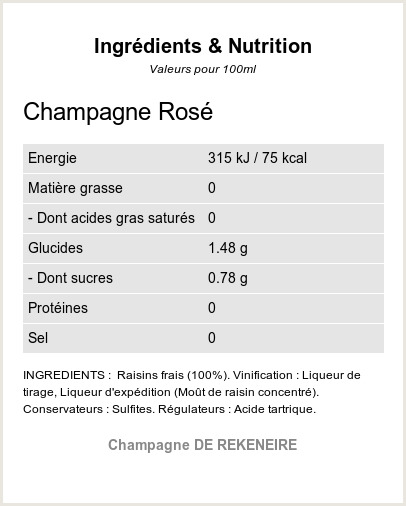 Champagne Ros - Ingrdients et Nutrition - QR-VIN.com