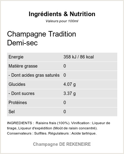 Champagne Tradition Demi-sec - Ingrdients et Nutrition - QR-VIN.com