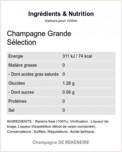Champagne Grande Sélection - Ingrédients et Nutrition 